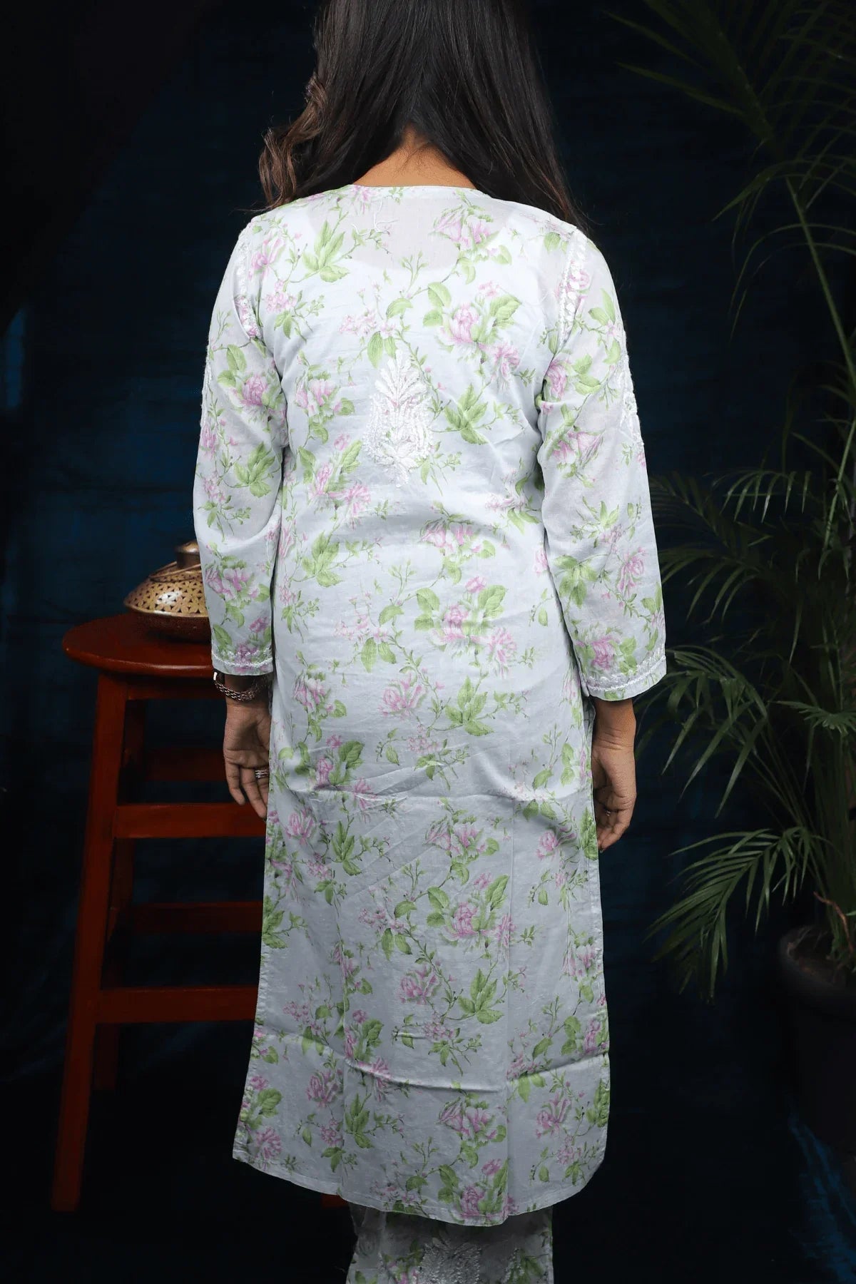 Light Green Floral Print Mal Cotton Palazzo Set - Awadhkari