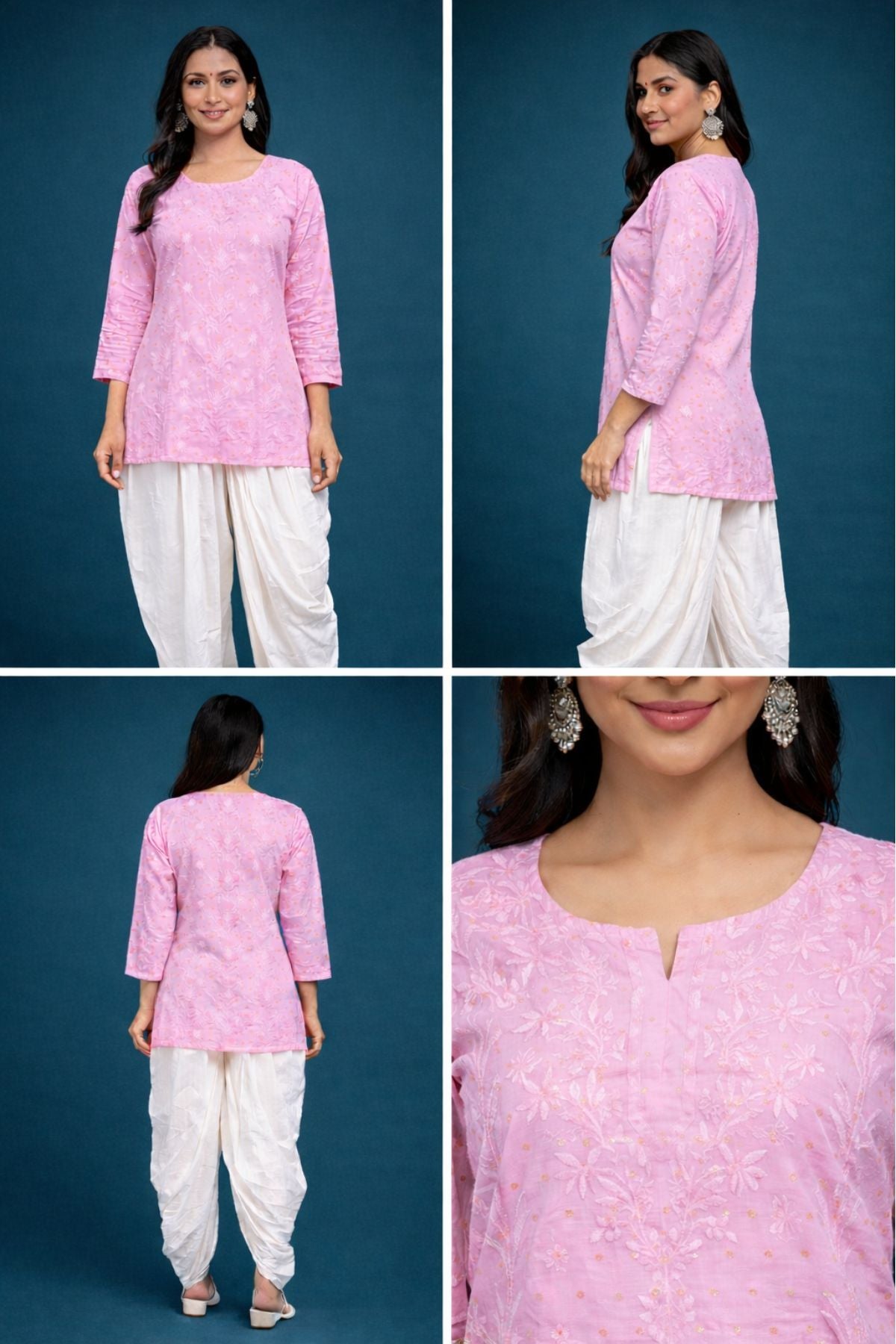 Pastel Pink Chanderi Silk Short Kurta allinone Awadhkari