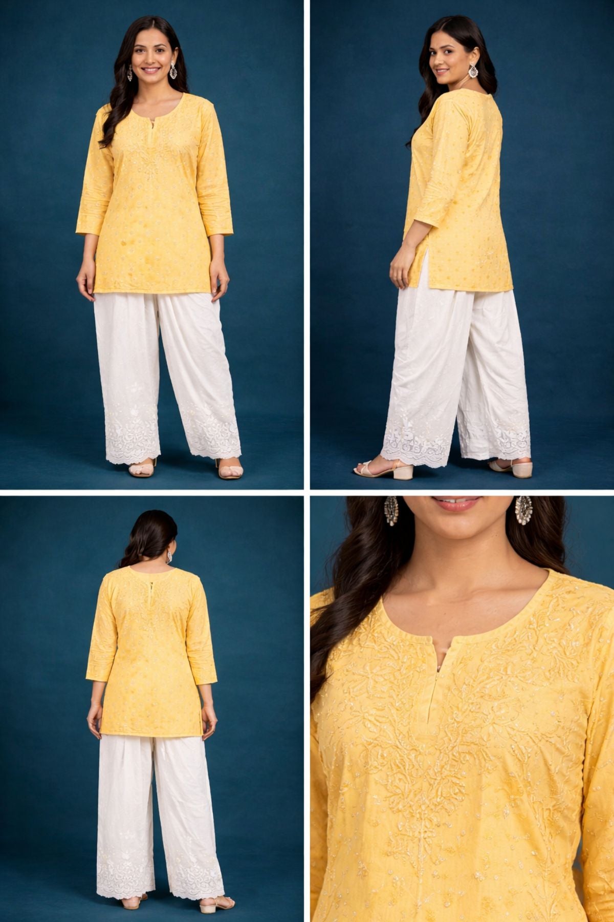 Pastel Yellow Chanderi Silk Chikankari Short Kurta