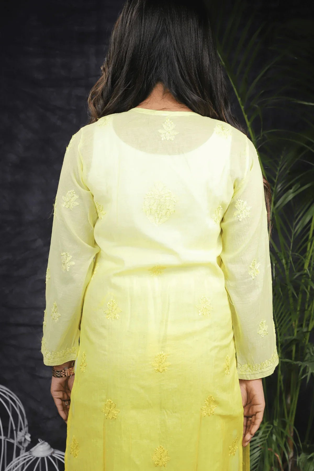 Yellow Ambre Fine Lucknowi Embroidery Pure Mal Chanderi Long Kurti - Awadhkari
