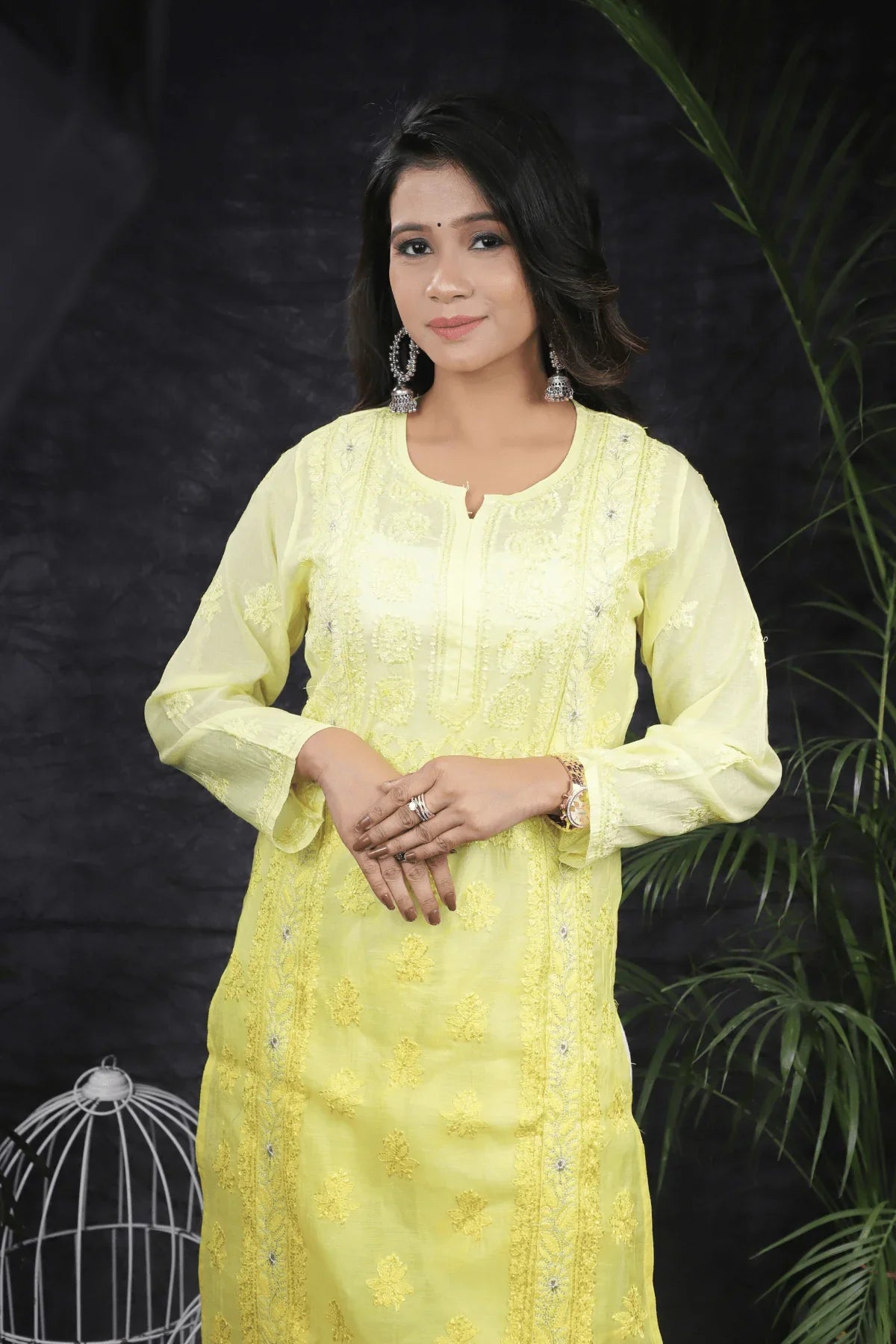 Yellow Ambre Fine Lucknowi Embroidery Pure Mal Chanderi Long Kurti - Awadhkari