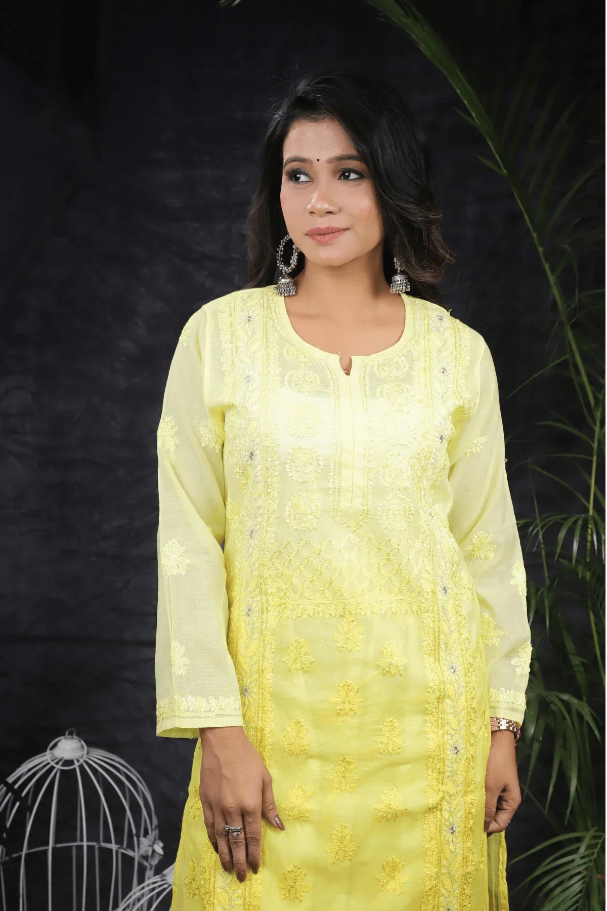 Yellow Ambre Fine Lucknowi Embroidery Pure Mal Chanderi Long Kurti - Awadhkari