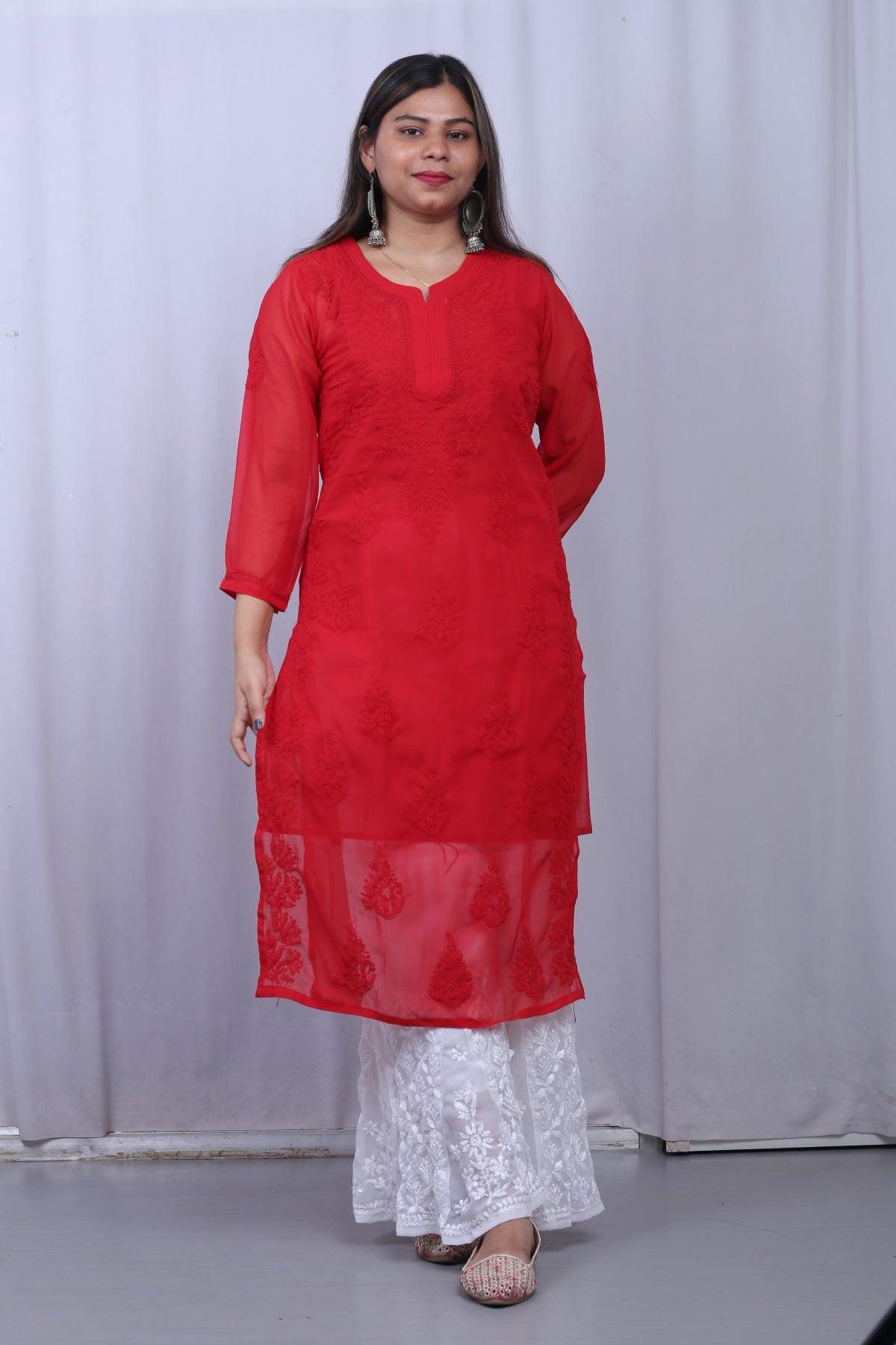 Red Kurti with Resham Thread Chikankari Embroidery at Rs.975/Piece in  lucknow offer by Dress365 Days