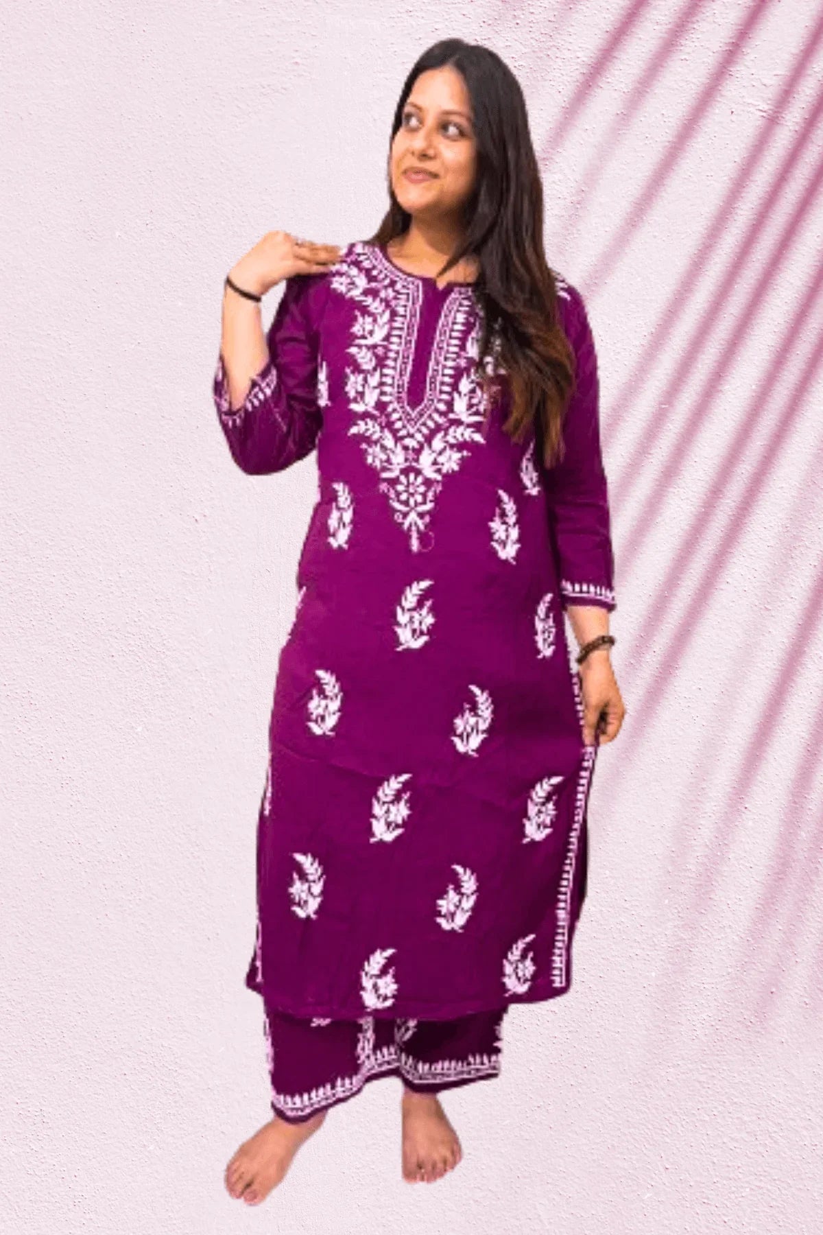 Wine Modal Cotton Kurti Palazzo Set - Awadhkari