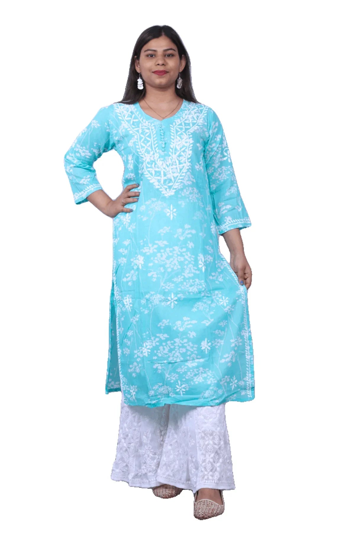 Blue Printed Malmal Cotton Kurti - Awadhkari