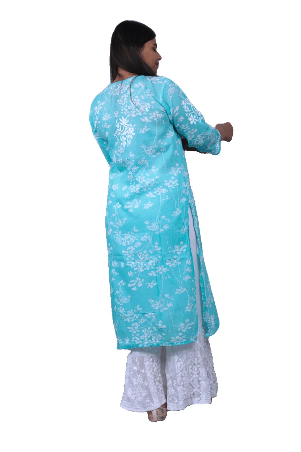 Blue Printed Malmal Cotton Kurti - Awadhkari