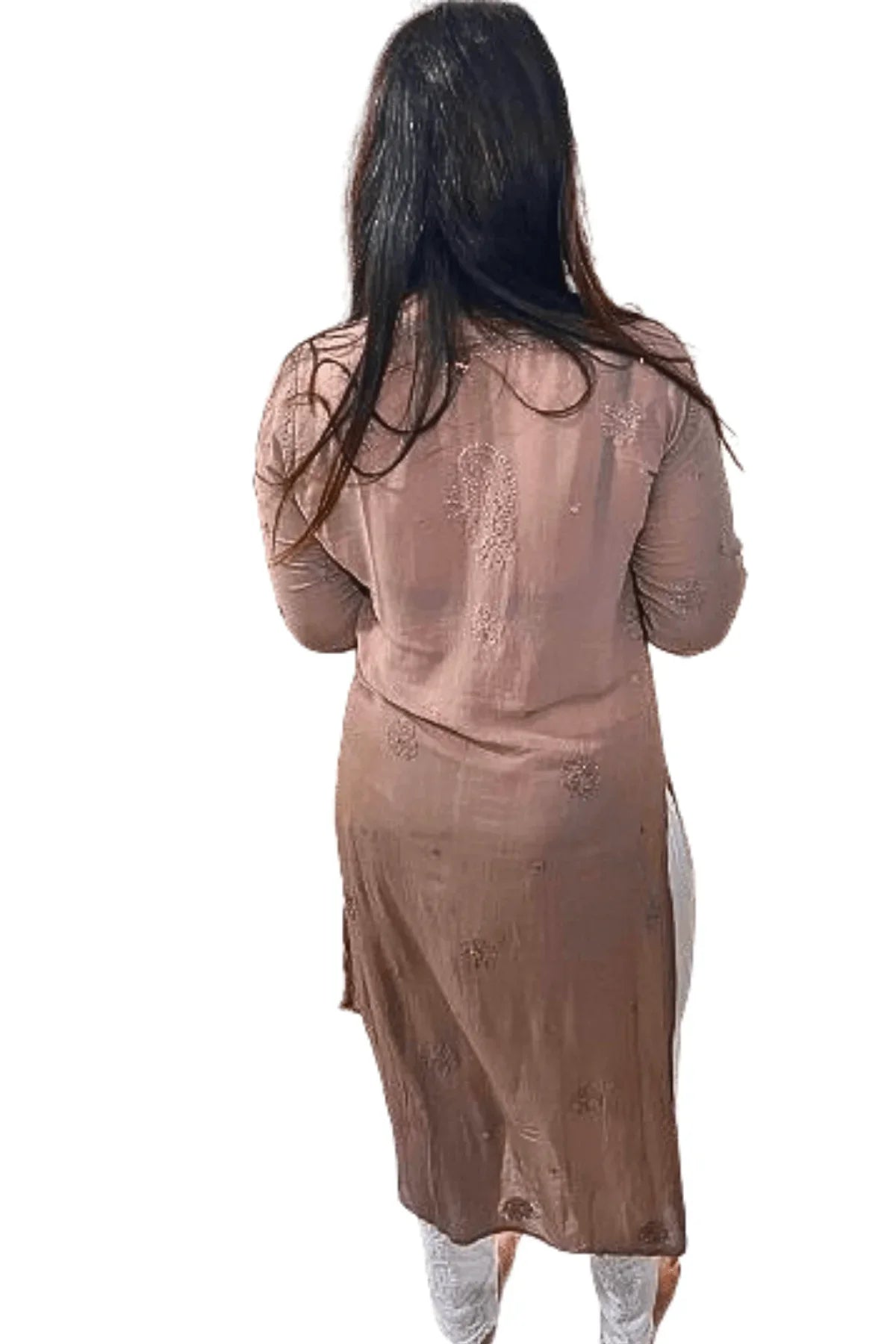 Brown Viscose Mukesh Work Long Kurti - Awadhkari
