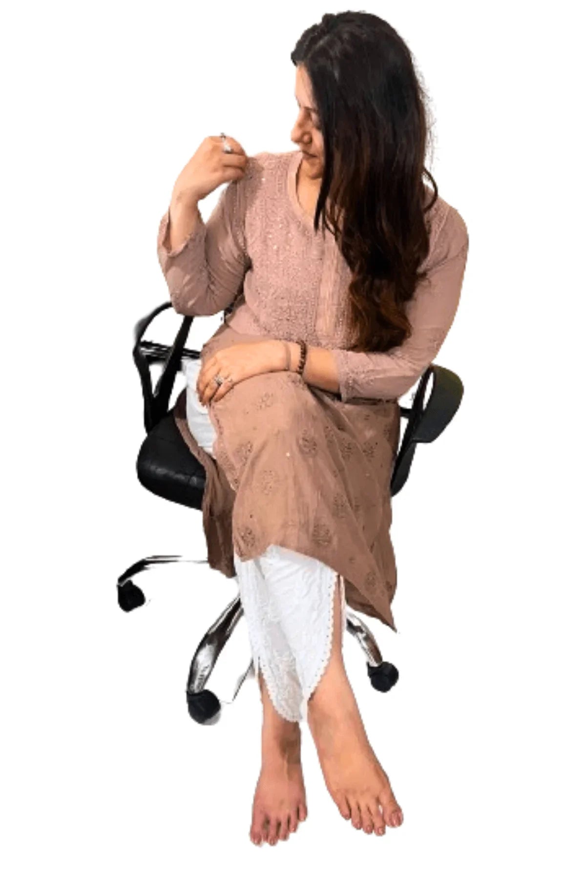 Brown Viscose Mukesh Work Long Kurti - Awadhkari