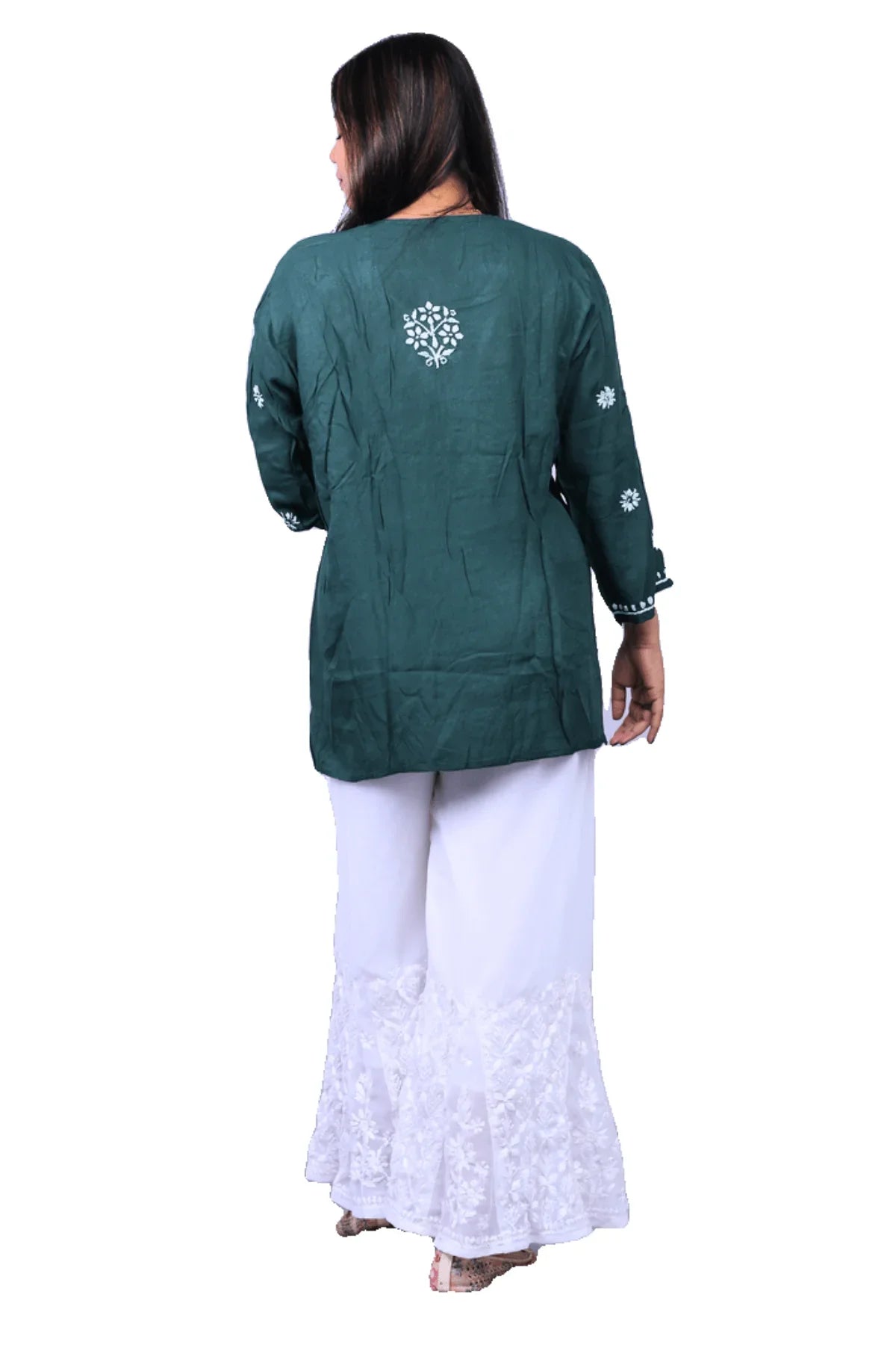 Green Chikankari Modal Cotton Short Kurti - Awadhkari