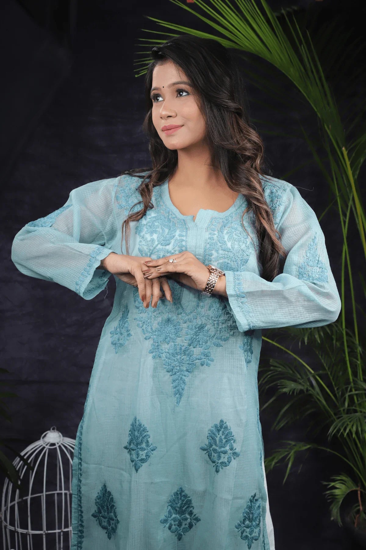 Green Tone to Tone Kota Cotton Long Kurti - Awadhkari