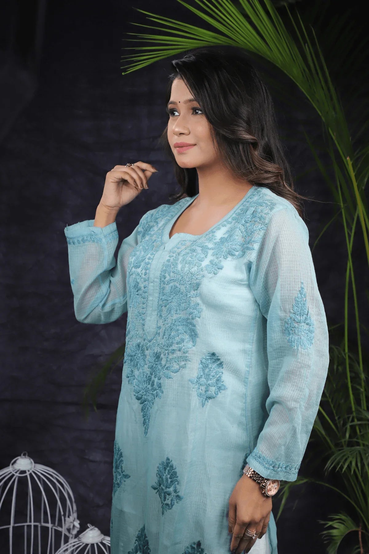 Green Tone to Tone Kota Cotton Long Kurti - Awadhkari