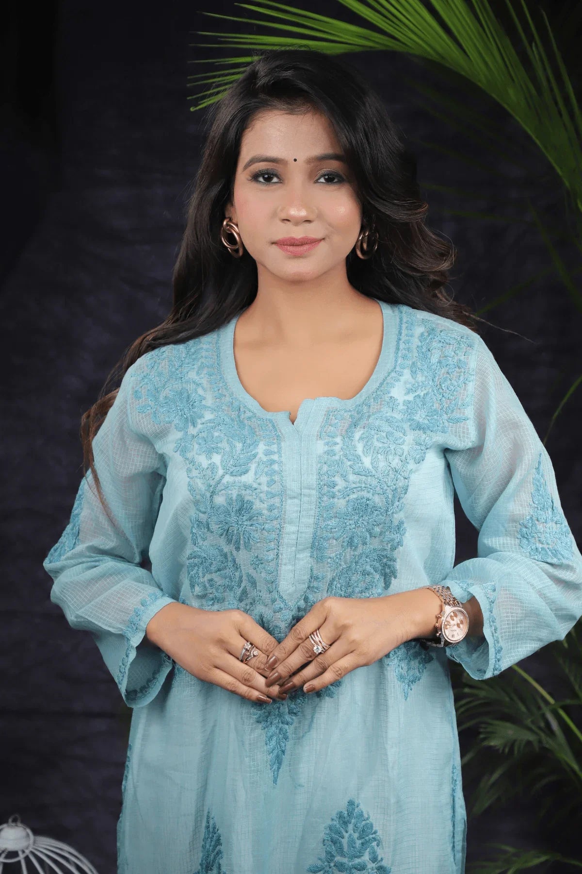 Green Tone to Tone Kota Cotton Long Kurti - Awadhkari