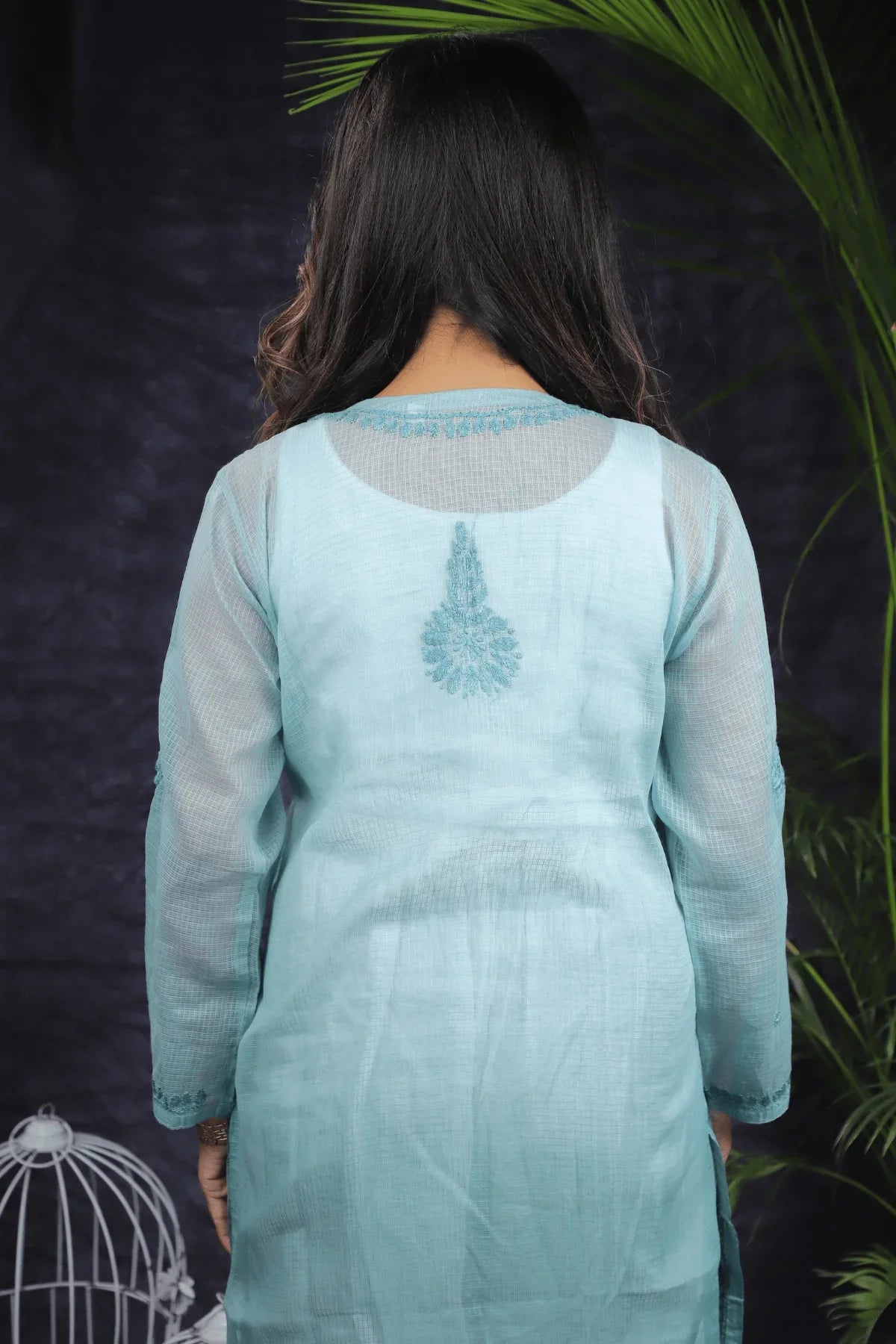 Green Tone to Tone Kota Cotton Long Kurti - Awadhkari