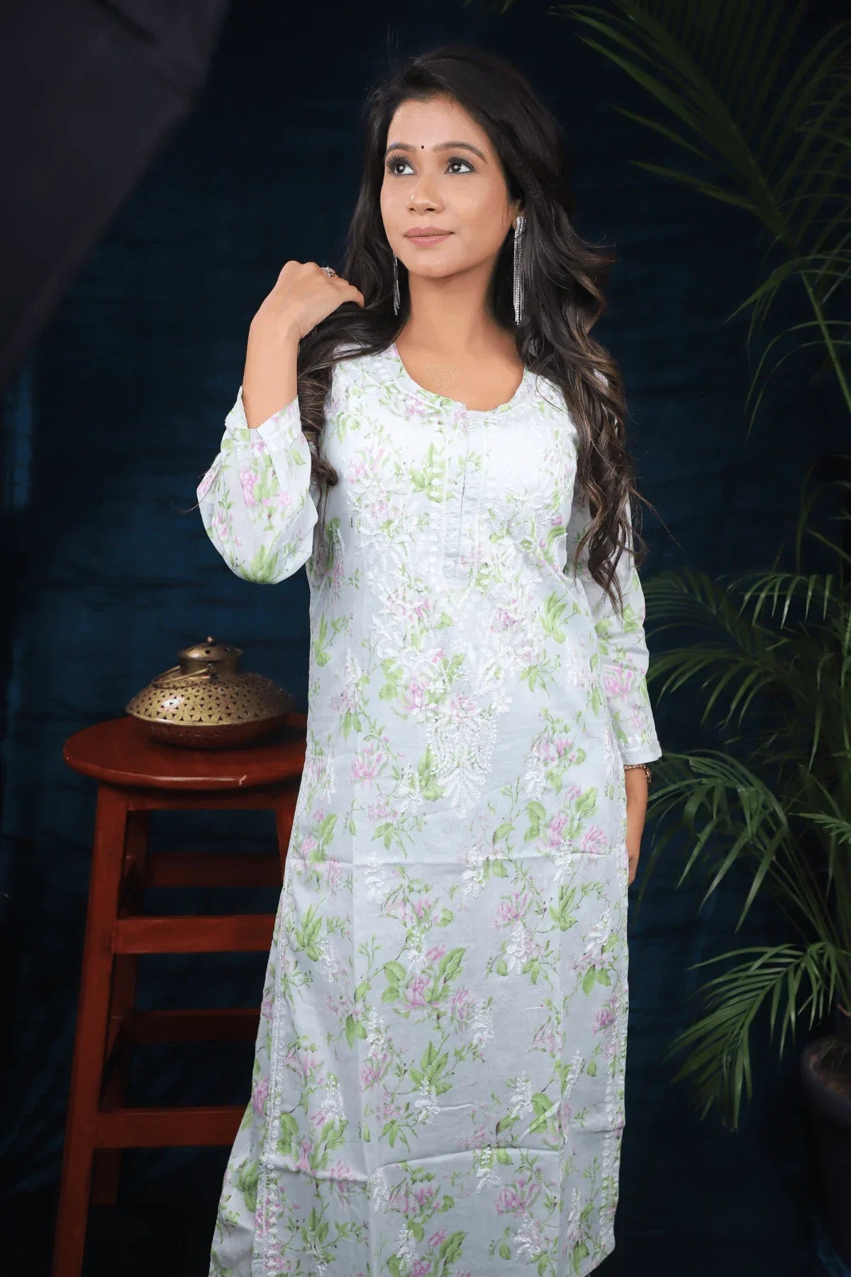 Light Green Floral Print Mal Cotton Palazzo Set - Awadhkari