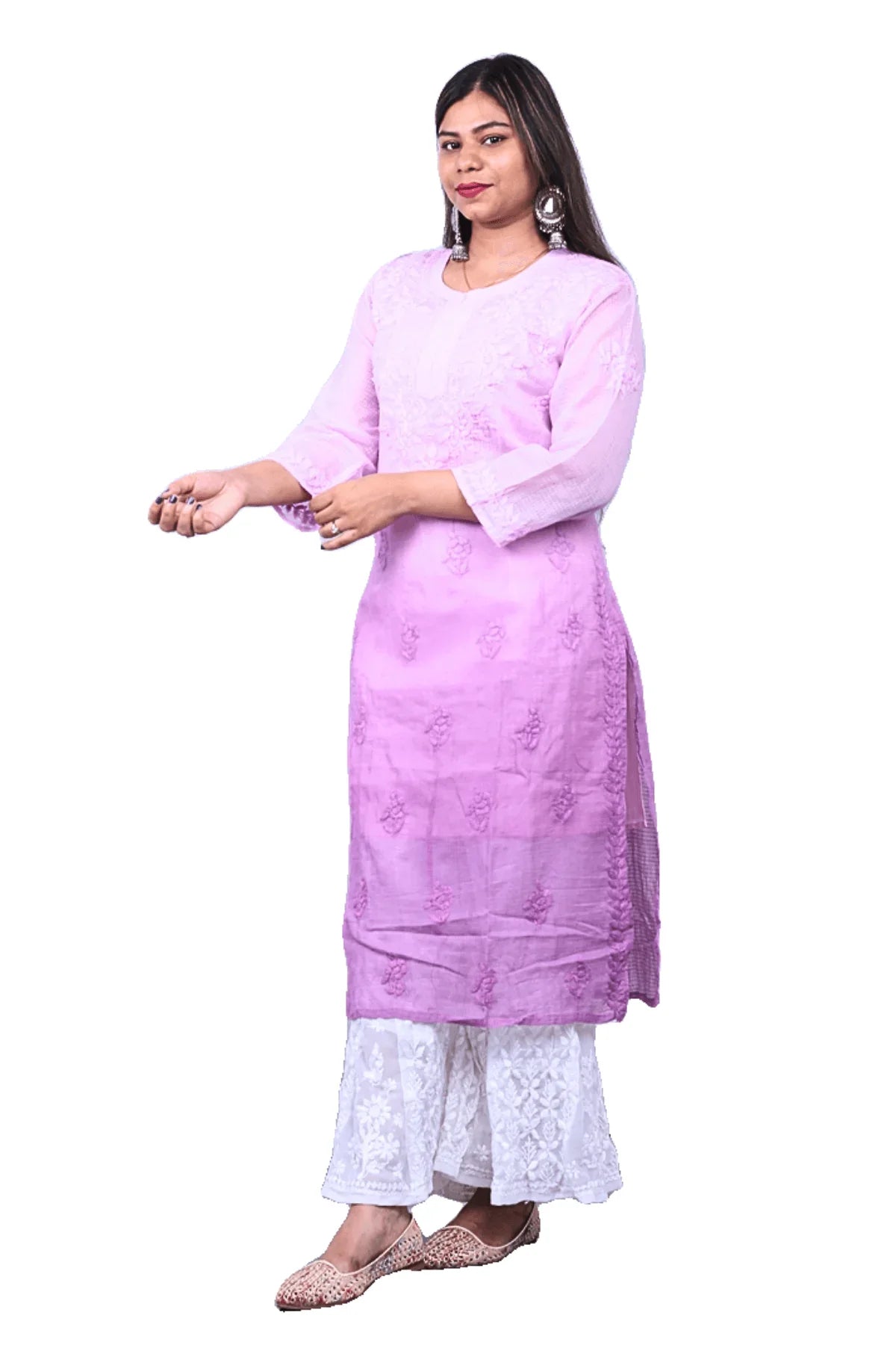Purple Ambre Chikankari Kota Cotton Long Kurti - Awadhkari