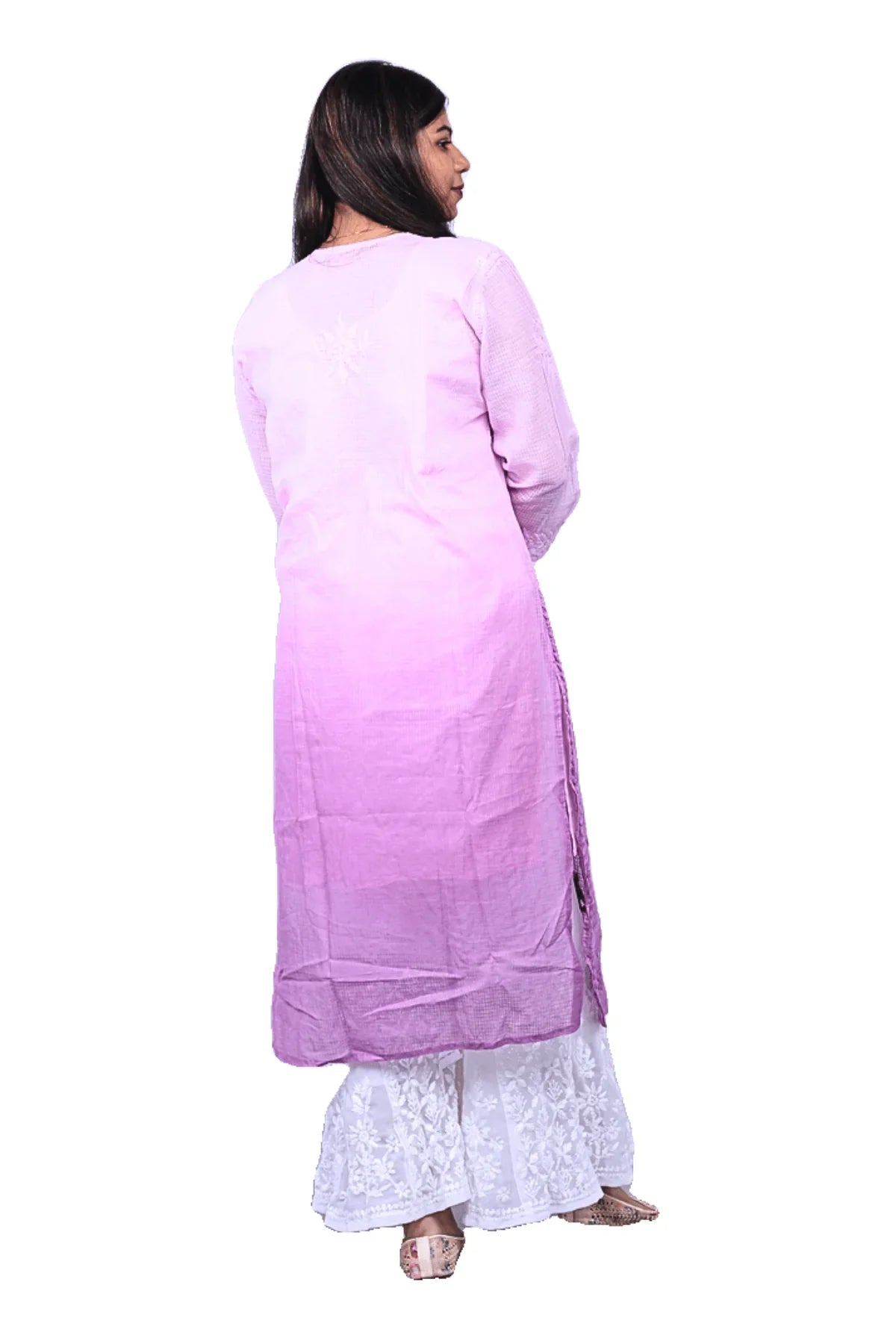 Purple Ambre Chikankari Kota Cotton Long Kurti - Awadhkari