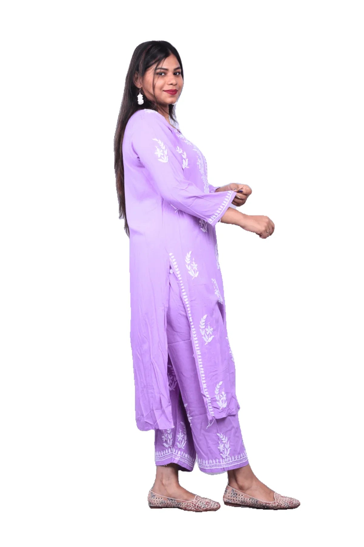 Purple Chikankari Modal Cotton Palazzo Set - Awadhkari