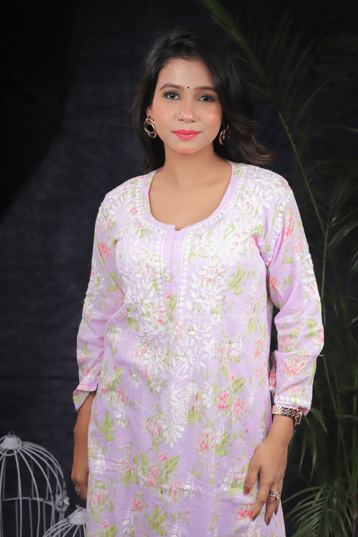 Purple Floral Print Mal Cotton Chikankari Palazzo Set - Awadhkari