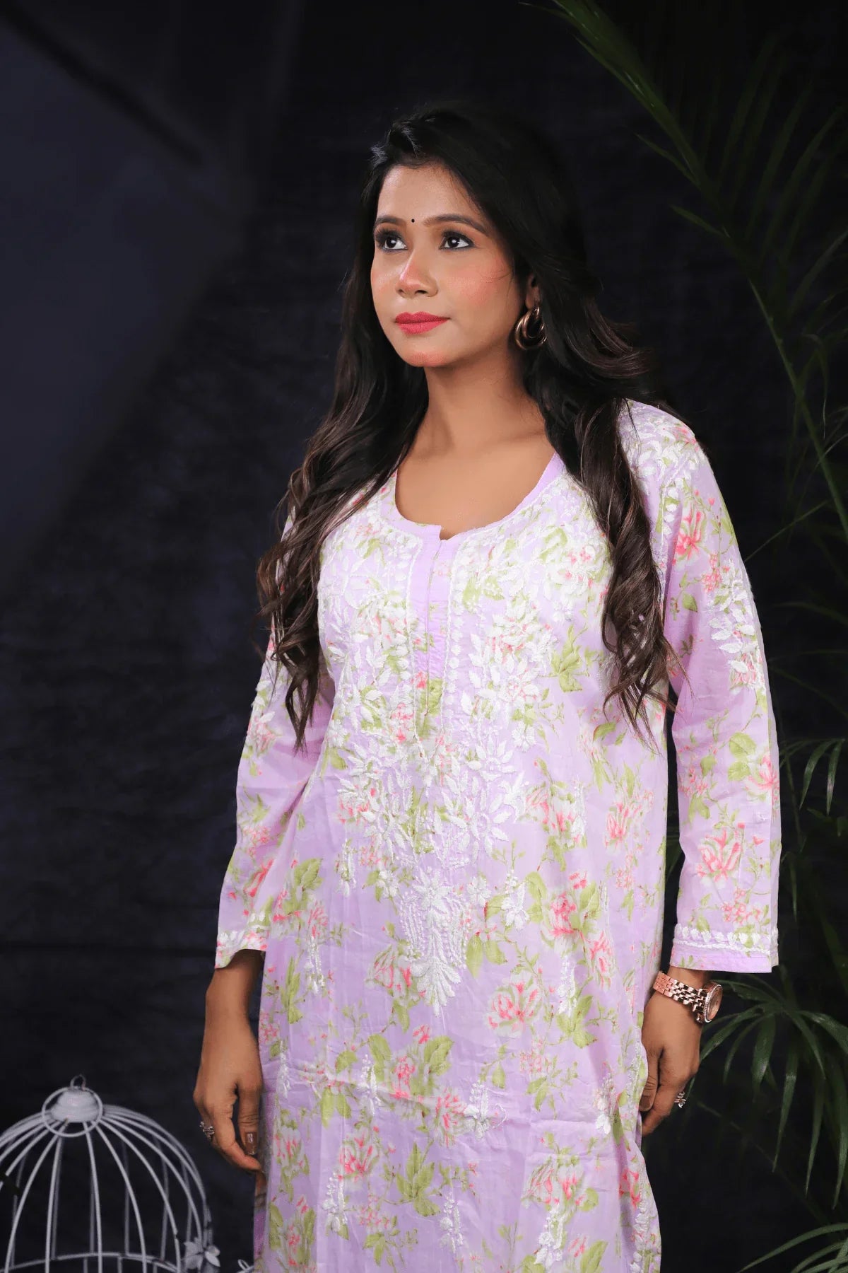 Purple Floral Print Mal Cotton Chikankari Palazzo Set - Awadhkari