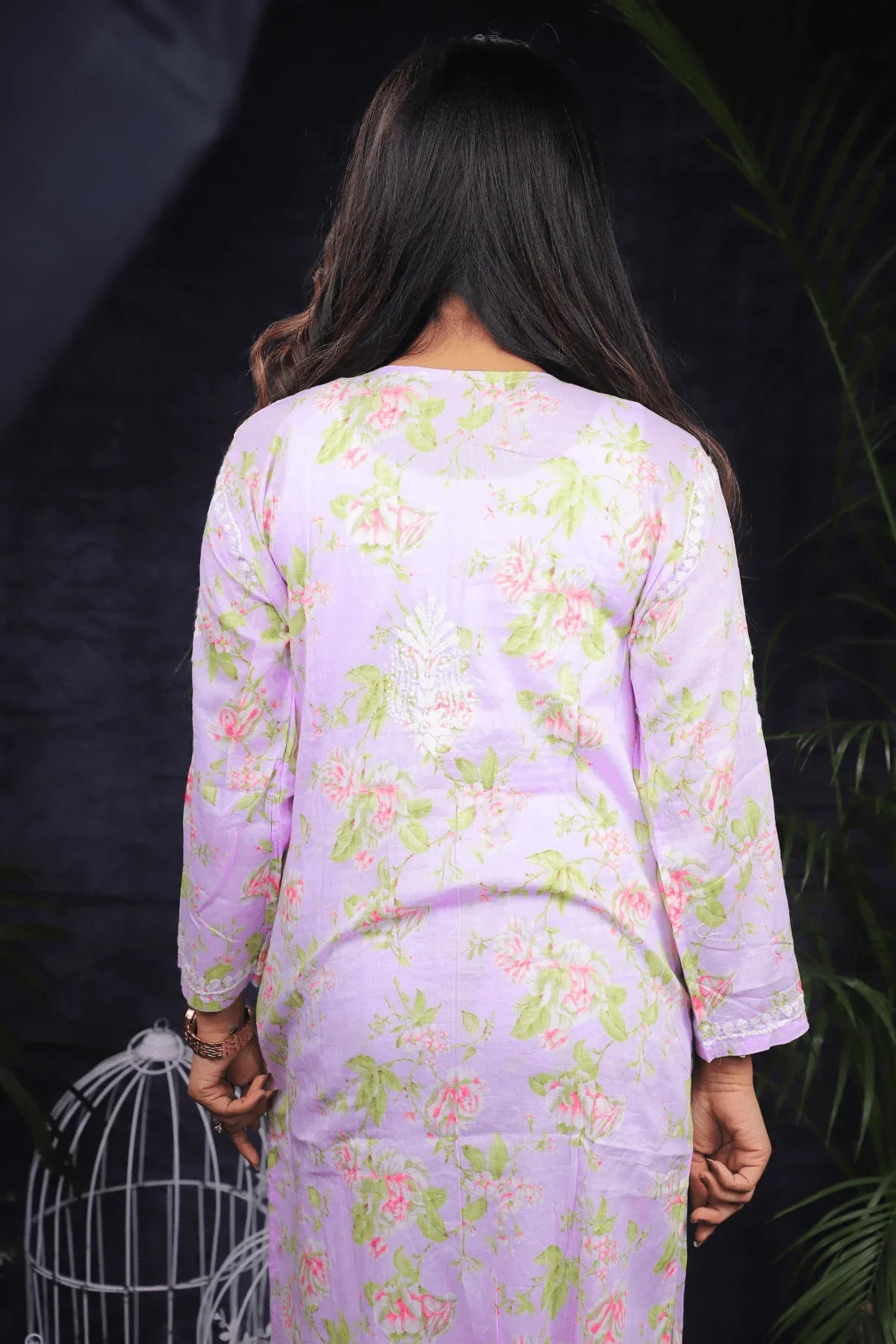 Purple Floral Print Mal Cotton Chikankari Palazzo Set - Awadhkari