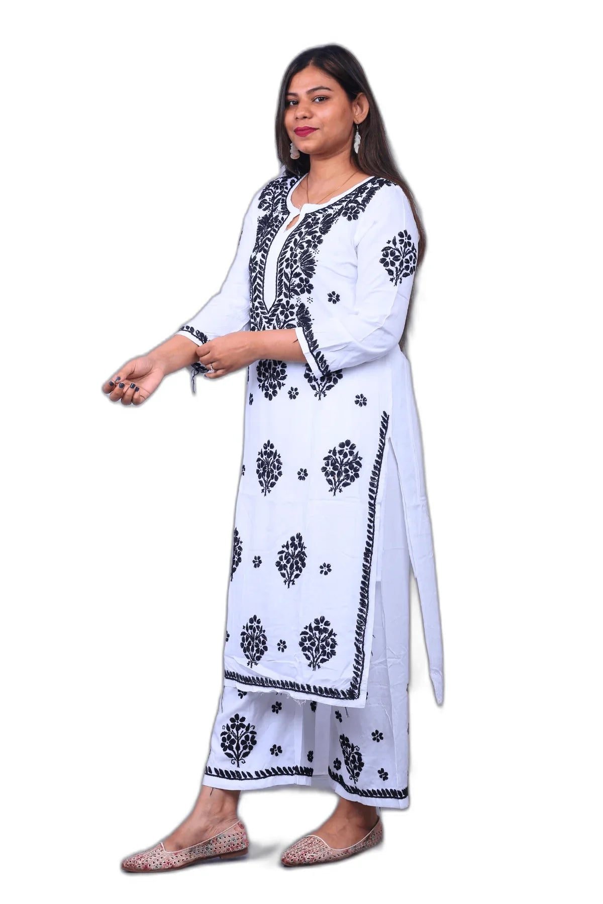 White Modal Cotton Kurti Palazzo Set - Awadhkari