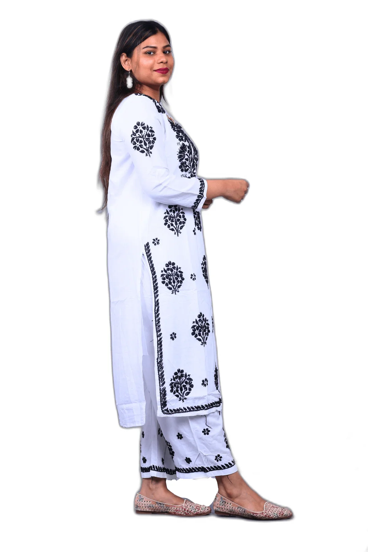 White Modal Cotton Kurti Palazzo Set - Awadhkari