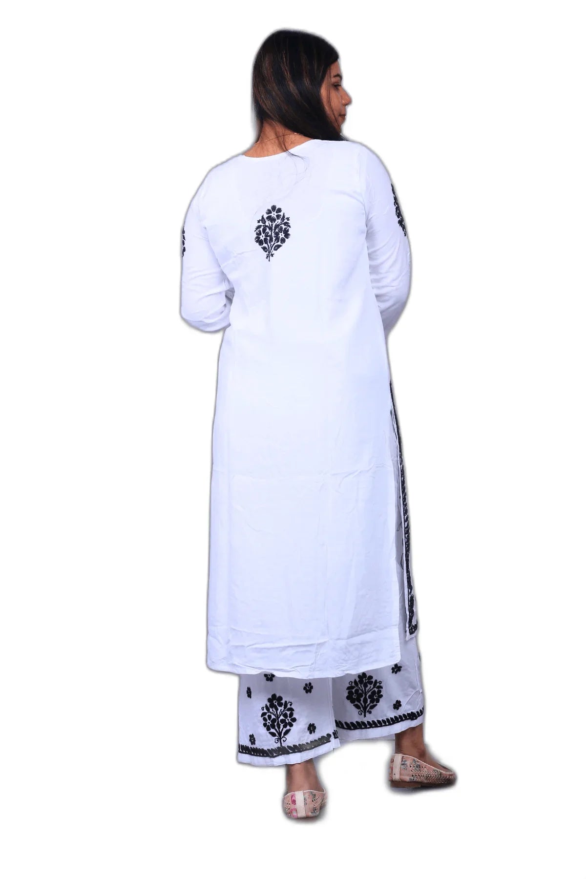 White Modal Cotton Kurti Palazzo Set - Awadhkari