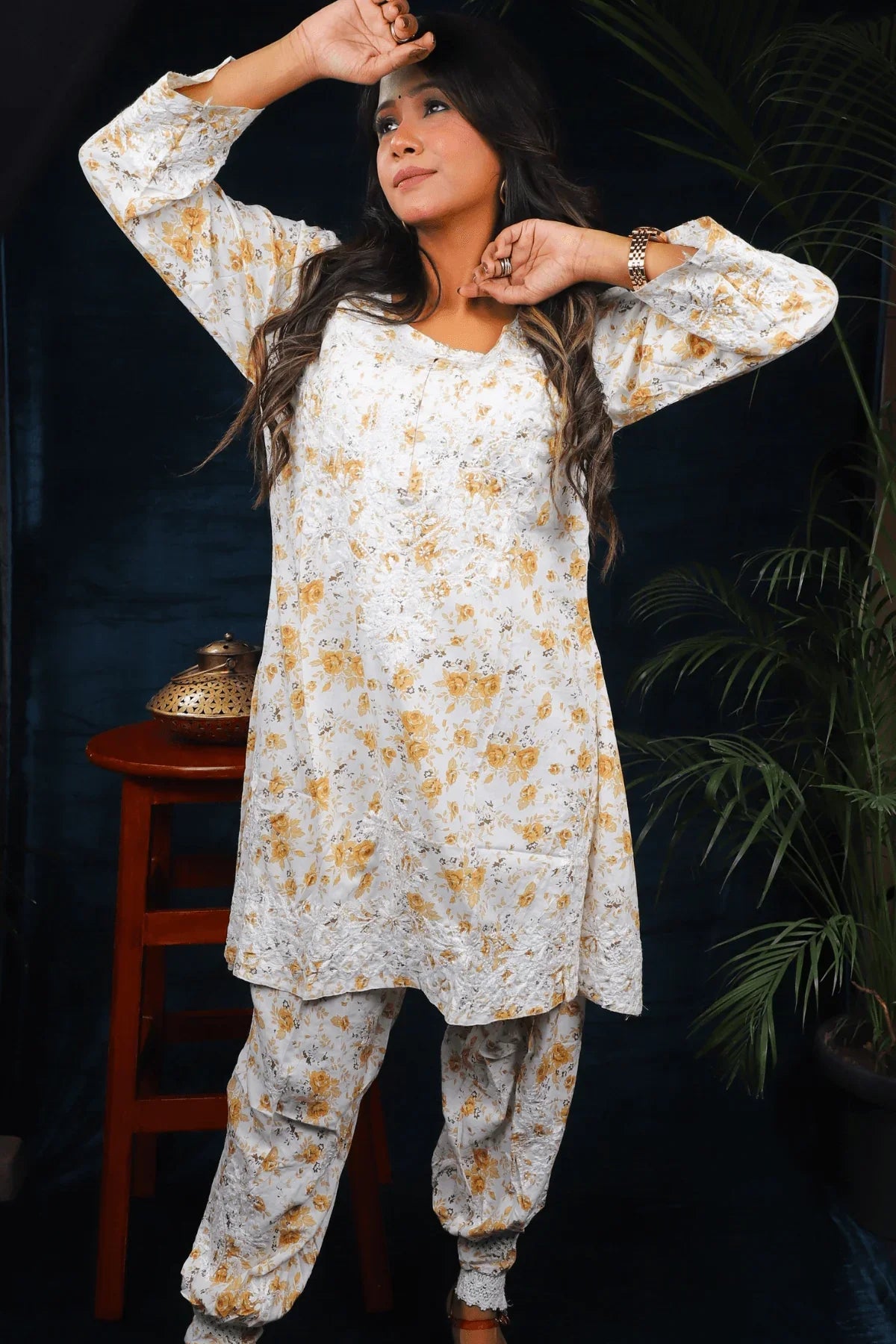 Chikankari Afghani Style Mal Cotton Co-ord Set - Awadhkari