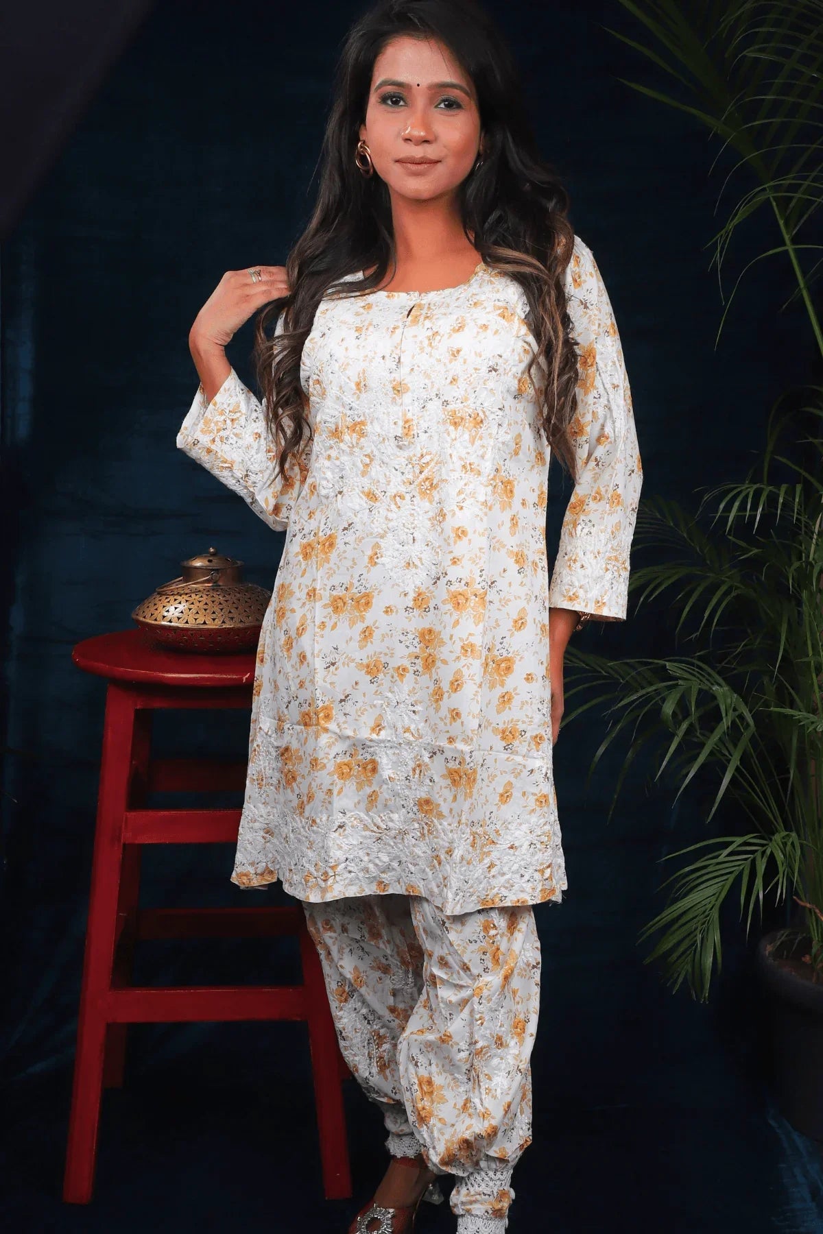 Chikankari Afghani Style Mal Cotton Co-ord Set - Awadhkari