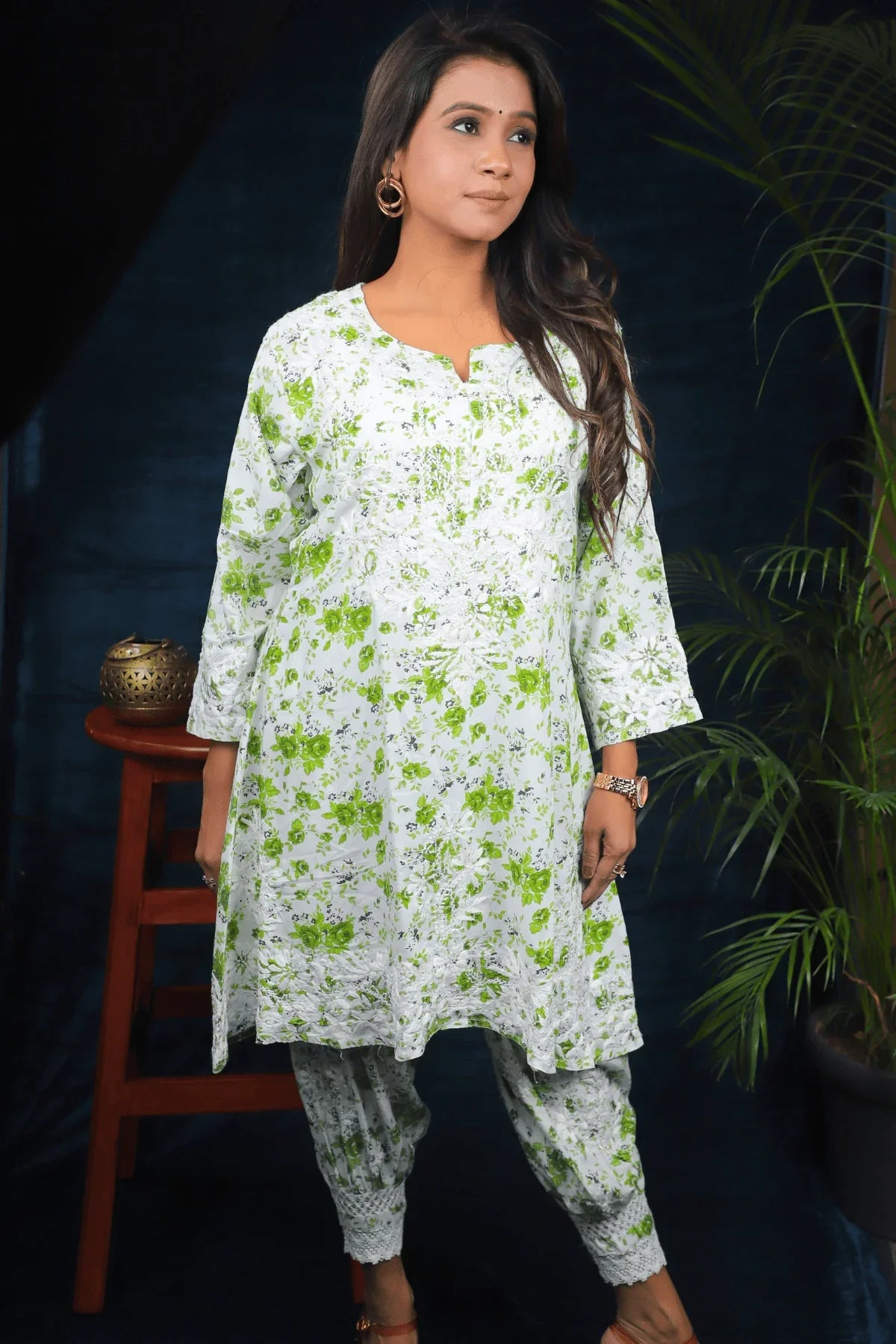 Chikankari Afghani Style Mal Cotton Co-ord Set - Awadhkari