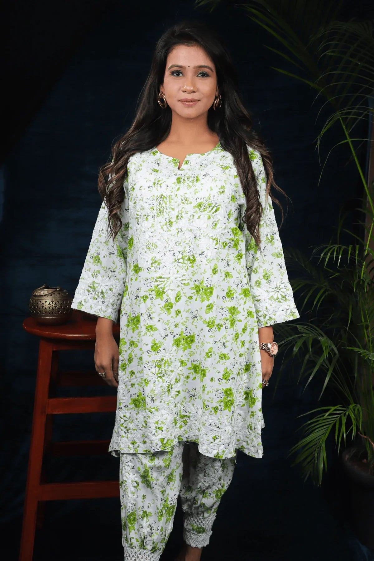 Chikankari Afghani Style Mal Cotton Co-ord Set - Awadhkari