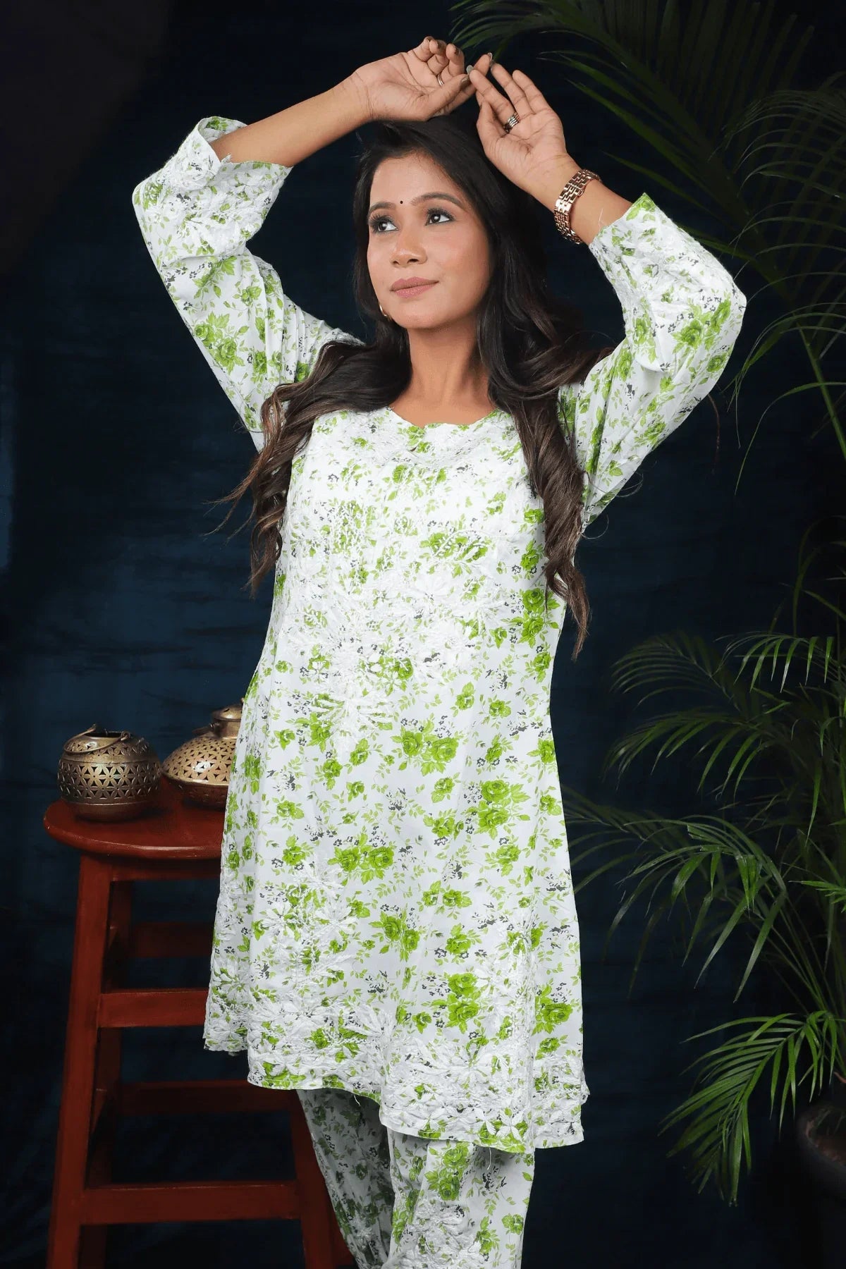 Chikankari Afghani Style Mal Cotton Co-ord Set - Awadhkari