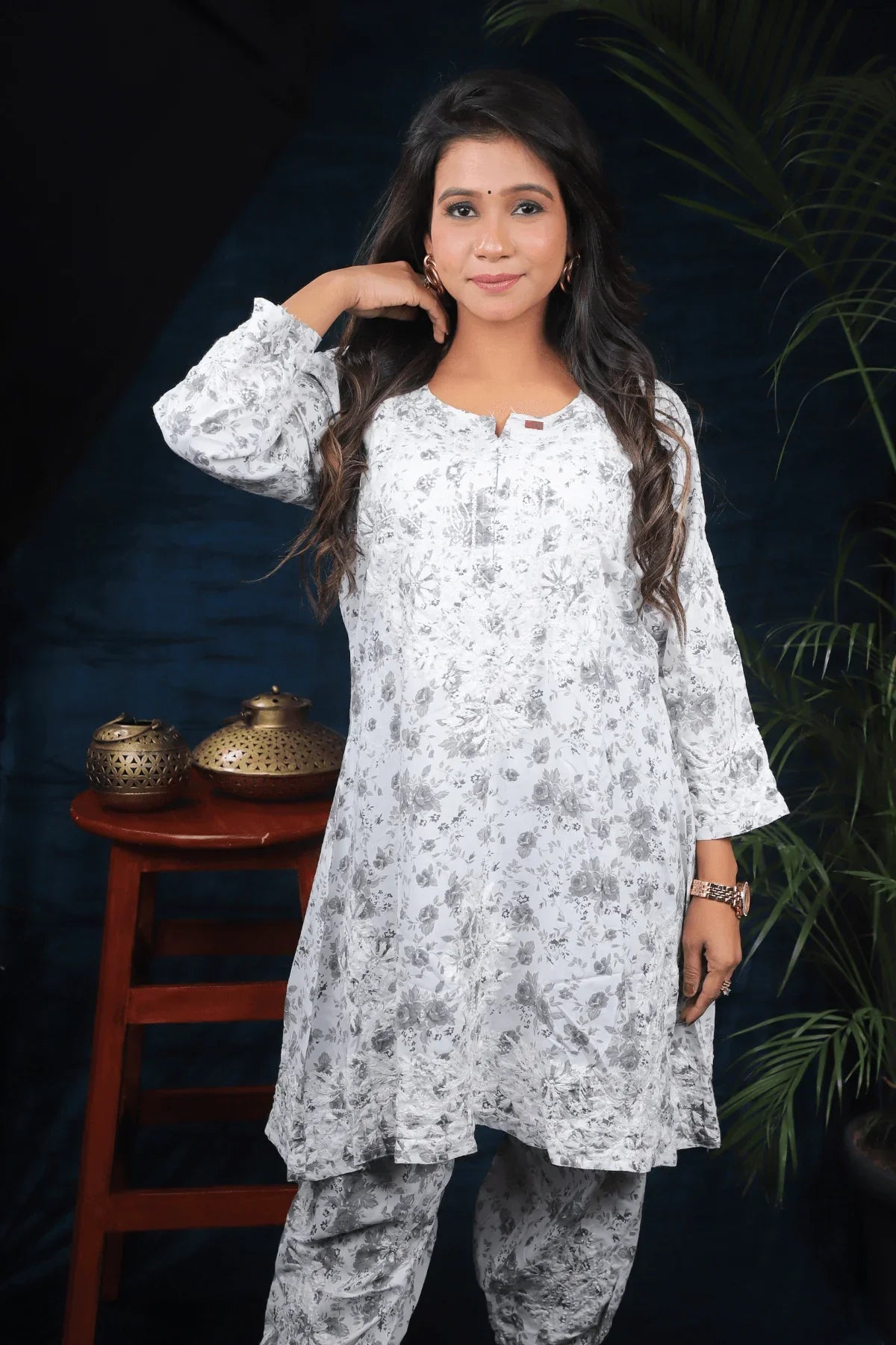 Chikankari Afghani Style Mal Cotton Co-ord Set - Awadhkari