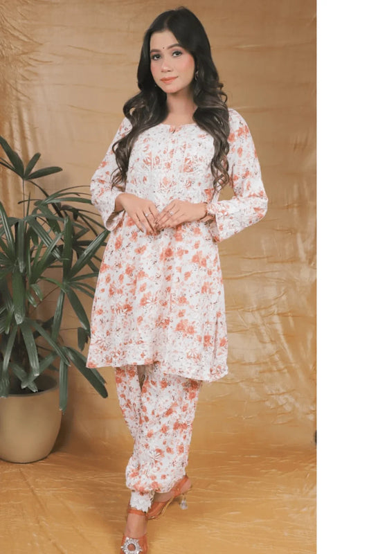 Chikankari Afghani Style Mal Cotton Co-ord Set - Awadhkari