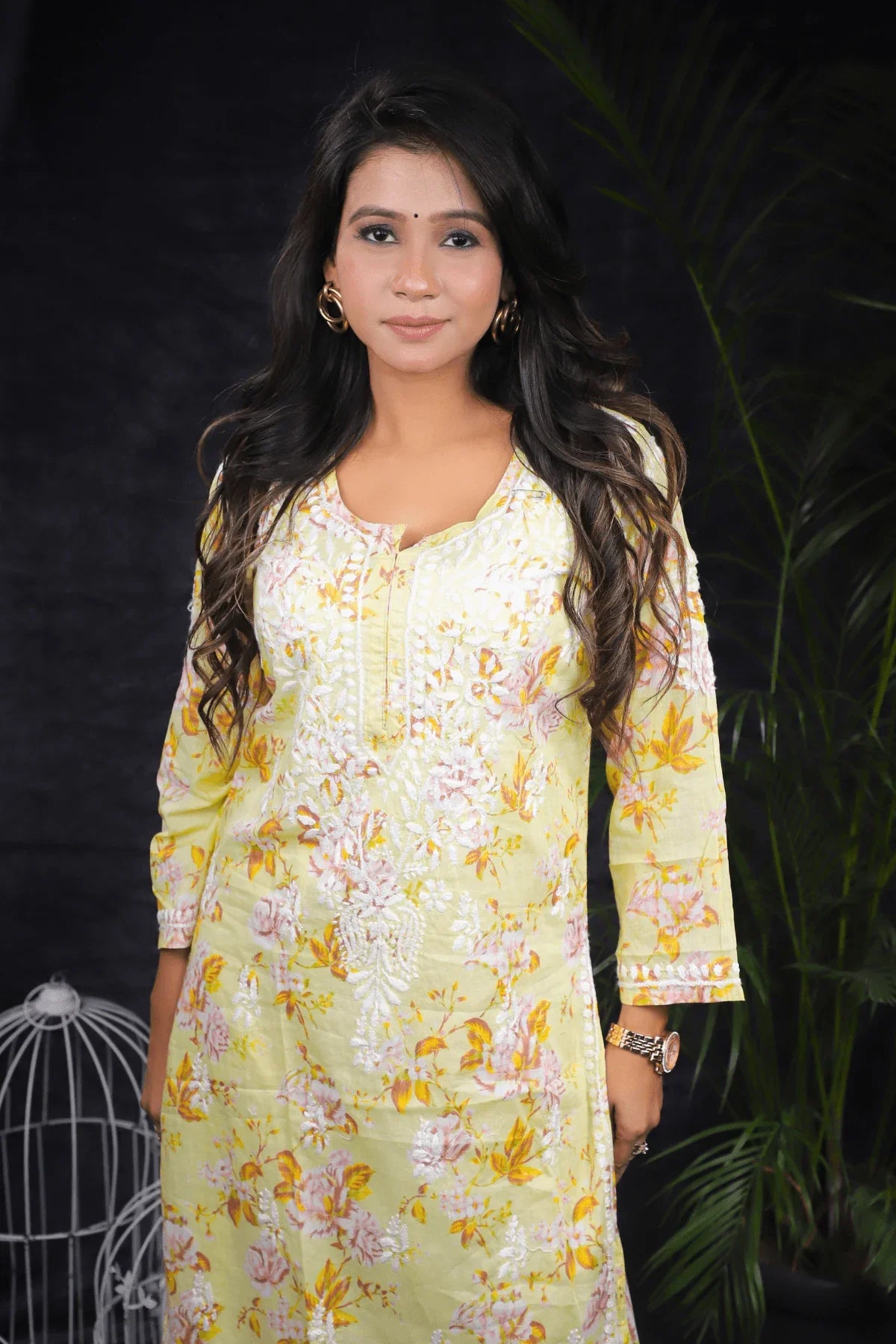 Yellow Floral Print Mal Cotton Chikankari Palazzo Set - Awadhkari