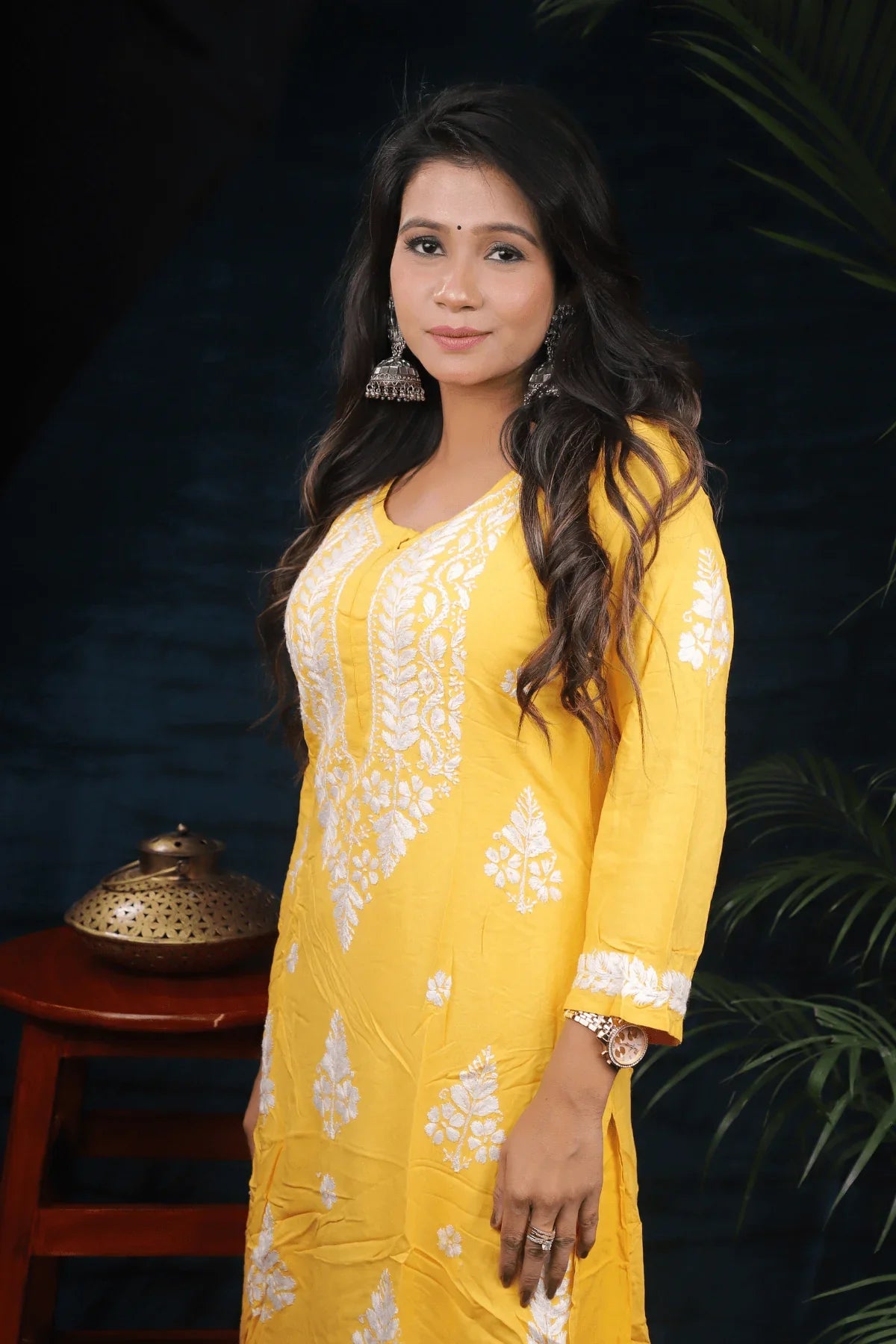 Yellow Modal Cotton Long Kurti Palazzo Set - Awadhkari