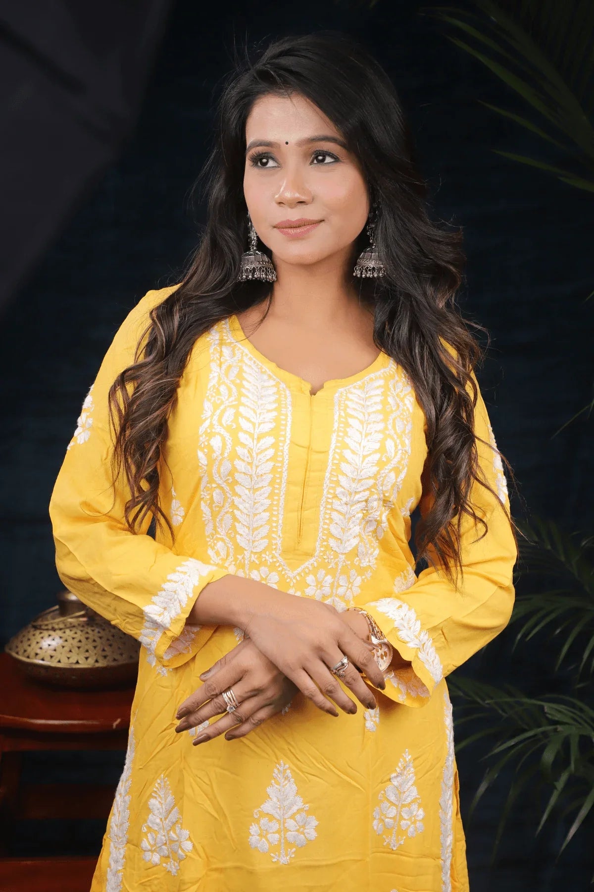 Yellow Modal Cotton Long Kurti Palazzo Set - Awadhkari